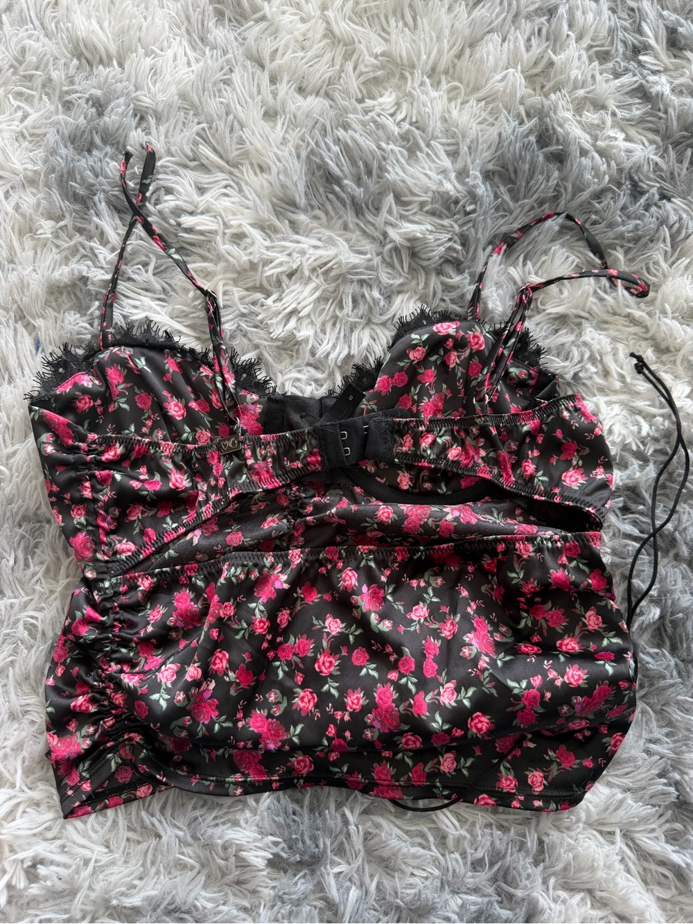 For Love & Lemons Black Camisole with Pink Floral Print - Picture 3 of 3